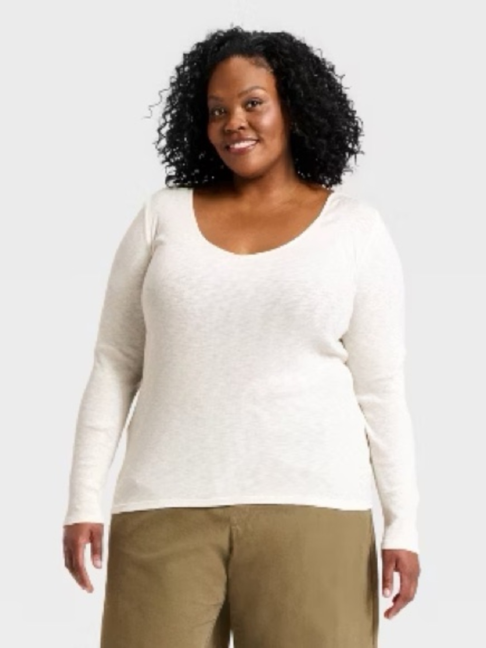 Universal Thread Oatmeal Long Sleeve Scoop Neck Tee